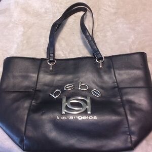 Vegan Black Leather BeBe Tote Bag